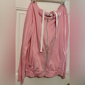 Pink Zip-Up Hoodie Jacket with White Drawstrings